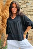 Prairie Pintuck Cotton Smock Black